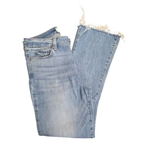 PAIGE Blue Ankle Cropped Jeans with Distressed Hem